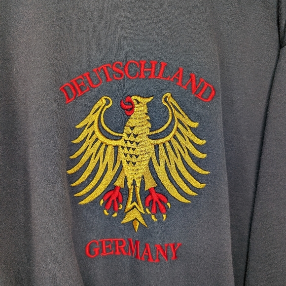 Vintage Deutschland Germany Black Crew Neck Sweater XXL Embroidered Emblem - Picture 4 of 8